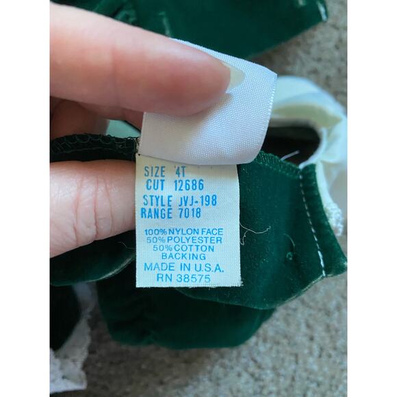 Vintage Hugs and Kisses Green Velvet Girls Dress - Picture 12 of 12